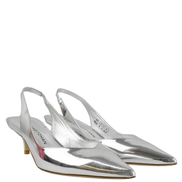 Stuart Weitzman Shoes - Sz 7.5 Nib Stuart Weitzman Eva 50 Silver Women's Slingback Heels